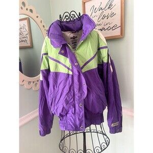 Vtg‎ Spyder jacket Women’s size 12 neon purple green Thinsulate Hidden Hood Ski